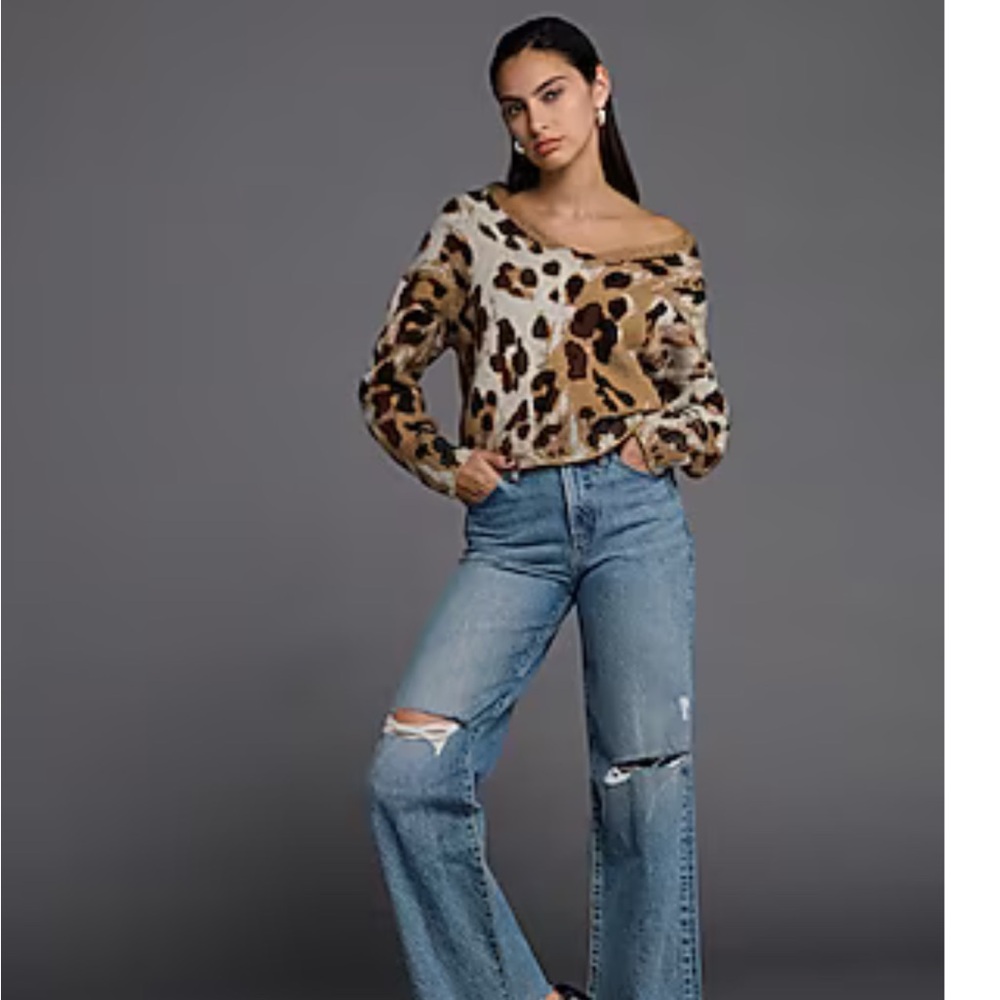 Express Leopard Print V-Neck Sweater